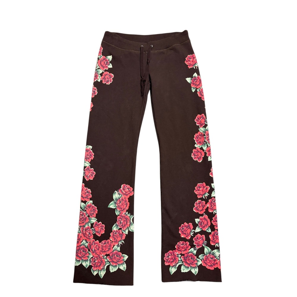 Vintage Lucky Brand Brown Rose Floral Print Low Rise Sweatpants XS Drawstring